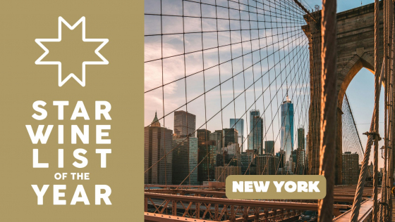 Star Wine List of the Year New York 2026 competition logo and cover image of the Brooklyn Bridge.