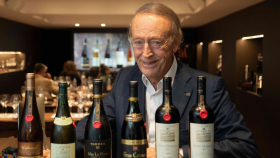Former President of Familia Torres, Miguel A. Torres, with the 2024 Private Collection of wines.