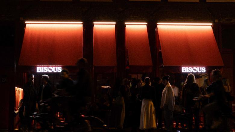 Exterior terrace of Bisous Amsterdam restaurant in Amsterdam, the Netherlands.