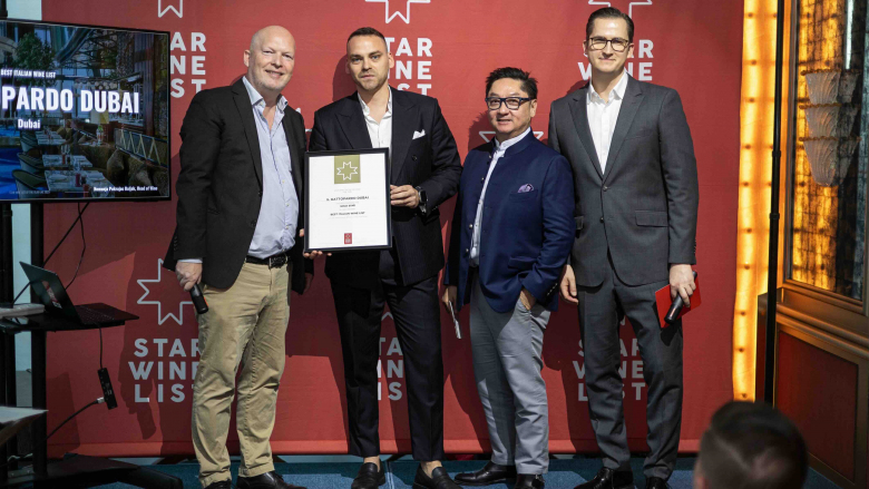 Star Wine List’s Krister Bengtsson with Nemanja Nesic, of Il Gattopardo, and judges Vincent Truong and Raimonds Tomsons. Photo by Francois van Eck.