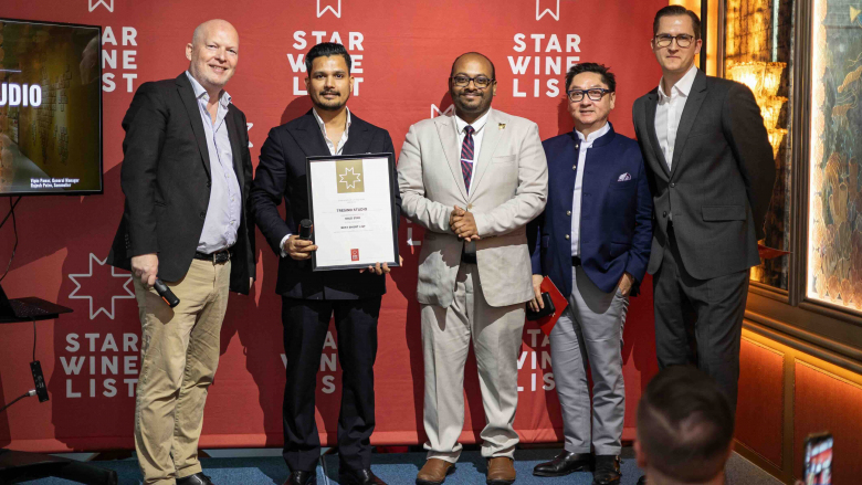 Star Wine List’s Krister Bengtsson with Vipin Panwar and Rajesh Patro of Tresind Studio, and judges Vincent Truong and Raimonds Tomsons. Photo by Francois van Eck.