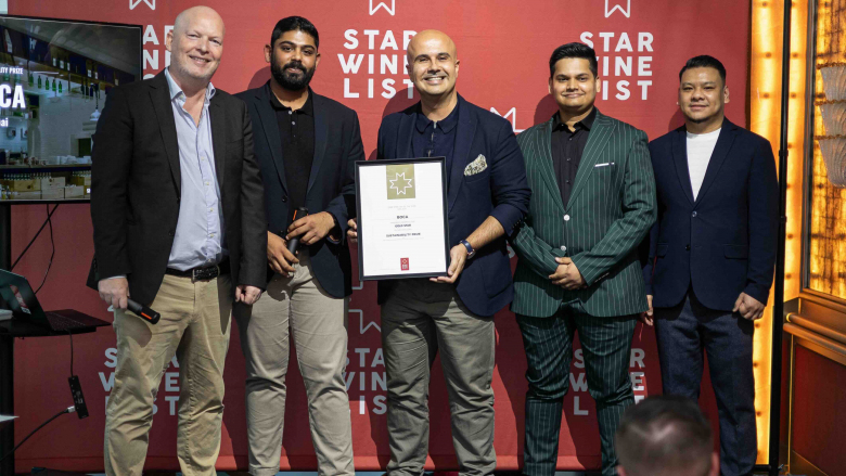 Krister Bengtsson, Star Wine List, with BOCA’s Shiv Menon, Omar Shihab, Bryan Jamon and Sujith Sundar. Photo by Francois van Eck.