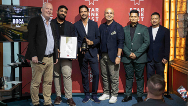 Krister Bengtsson, Star Wine List, with Shiv Menon, BOCA, Salim Frederic Isler representing Familia Torres, and BOCA’s Omar Shihab, Bryan Jamon and Sujith Sundar. Photo by Francois van Eck.