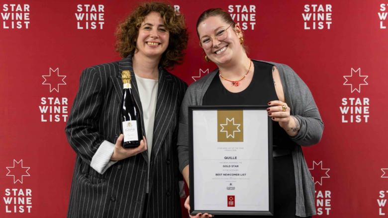 Mélanie Tarlant of Champagne Tarlant with Quille’s Marine Castel. Photo by Studio BaALT.