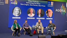 Felicity Carter, Tom Burchfield, Krister Bengtsson and Robert Joseph take part in a panel discussion at ProWein Düsseldorf 2026.