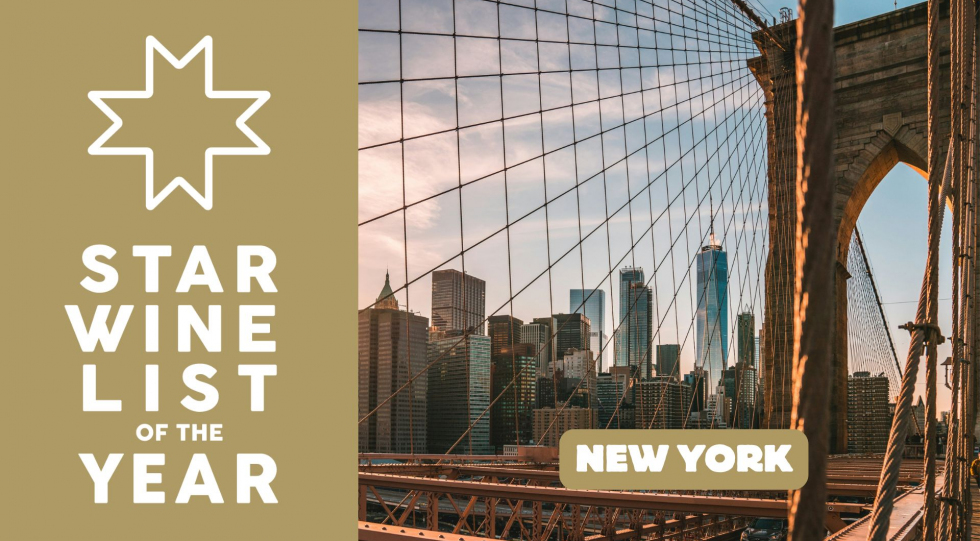 Star Wine List of the Year New York 2026 competition logo and cover image of the Brooklyn Bridge.