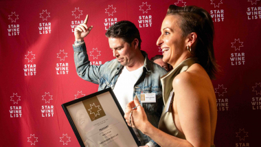Peasant’s Michael Laudenslager and Cara Forgione accept their Gold Star at Star Wine List of the Year New York 2026