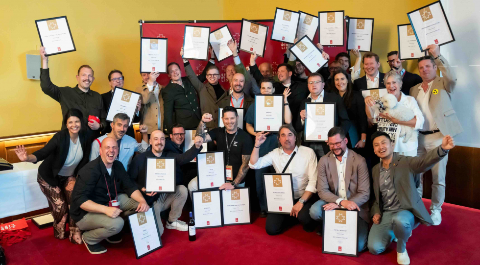 The winners of Star Wine List of the Year Germany-Austria-Switzerland 2026 at VieVinum, in Vienna. Photo by Robert Herbst.