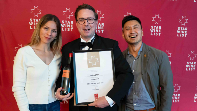 Carlotta Mastella Allegrini, of Poggio al Tesoro, with Alex Koblinger MS of Döllerer, Golling, and Stephen Wong MW. Photo by Robert Herbst.