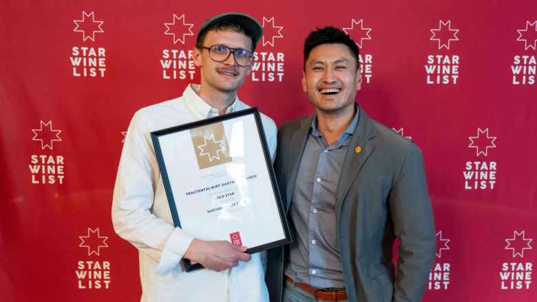 Martin Rainer of Trautentalwirt Gasthaus Rainer, Geistthal, and Stephen Wong MW. Photo by Robert Herbst.