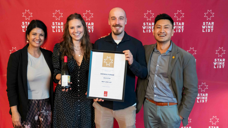 Liora Levi, Timea Szadeczky of Lingua Franca, Patrick Nitsche of Weinkulturbar, Dresden, and Stephen Wong MW. Photo by Robert Herbst.