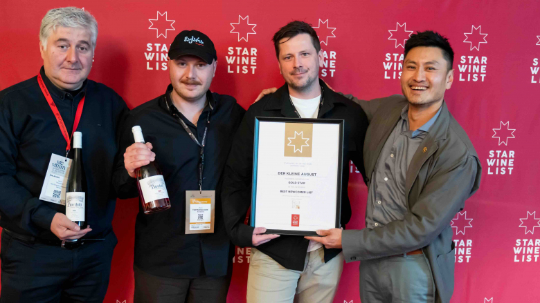 David Tamarashvili, of New Generation Wines from Georgia, Star Wine List Georgia Ambassador Rezi Tsetskhladze, Pierre Girard of Der Kleine August, Berlin, and Stephen Wong MW. Photo by Robert Herbst.