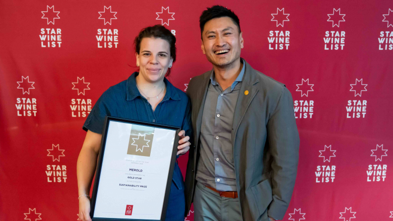 Tanja Fischer, of Merold, Berlin, with Stephen Wong MW. Photo by Robert Herbst.