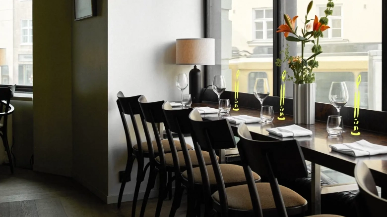 Counter seats at Teller restaurant, Helsinki, Finland.
