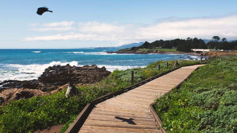 A picture of a walkway by the seaside in Cambria, California