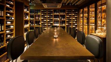 Interior of wine bar Comptoir, Mayfair, London, UK.