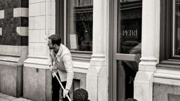 Staff outside Petri restaurant in Stockholm, Sweden.