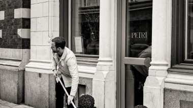 Staff outside Petri restaurant in Stockholm, Sweden.
