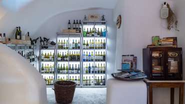 Oia Oenosart, a wine bar and restaurant in Santorini, Greece.