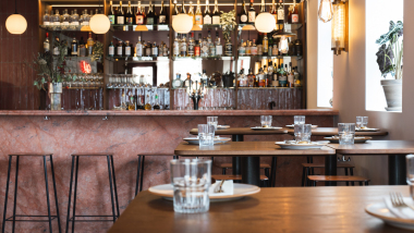 Interior of Skál restaurant and wine bar, Reykjavik, Iceland.