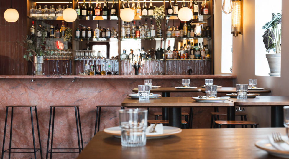 Interior of Skál restaurant and wine bar, Reykjavik, Iceland.