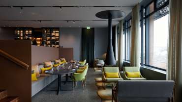 Interior and views from Moss Restaurant at the Blue Lagoon Retreat hotel in Grindavík, Iceland.
