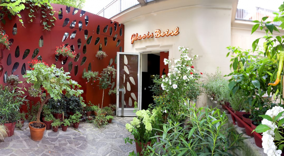 Exterior of Glacis Beisl restaurant, Vienna, Austria.
