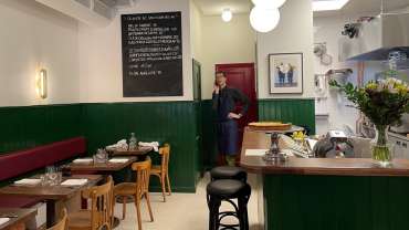 Dining room and bar at Bistro Mirabelle in Stockholm, Sweden.
