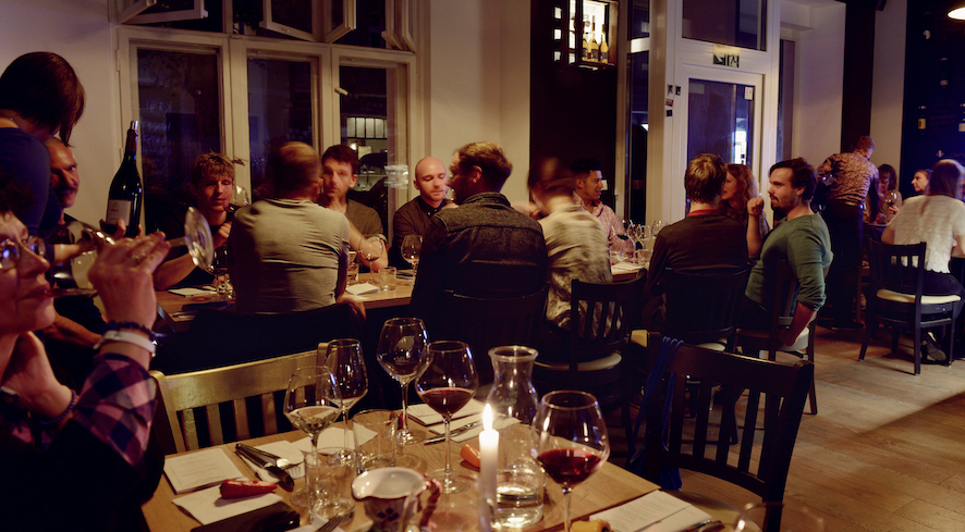 Interior of Noble Rot Weinbar, Berlin, Germany.