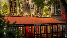 Exterior of Bistrot de la Place, Saumur, Loire, France.