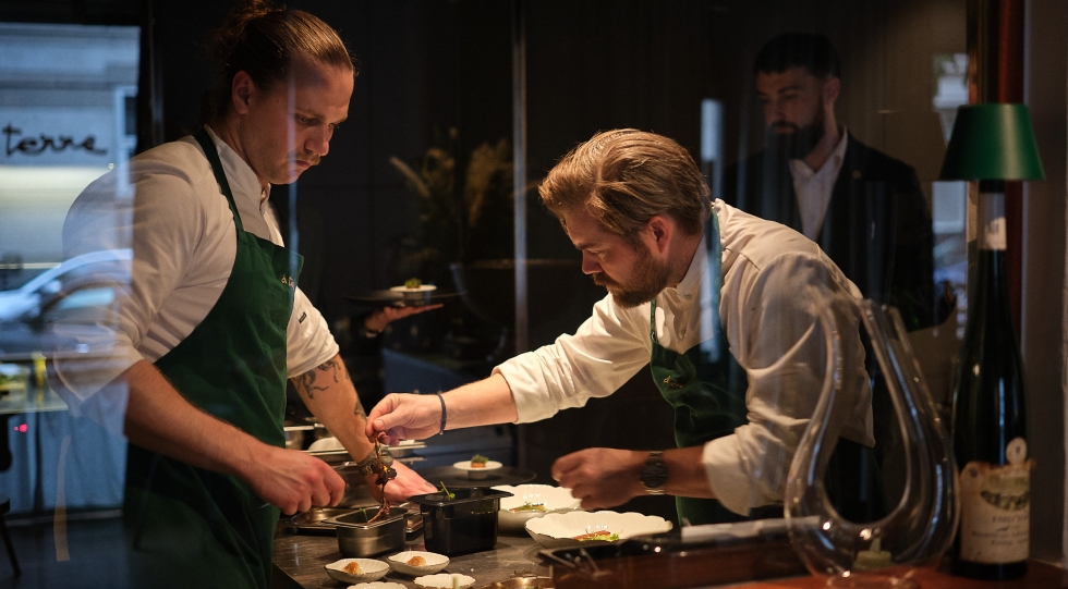 Kitchen at restaurant À Terre, Copenhagen, Denmark.