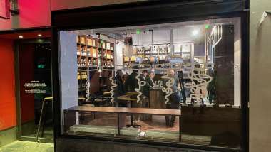 Exterior of Hornstulls Bodega wine bar in Stockholm, Sweden.