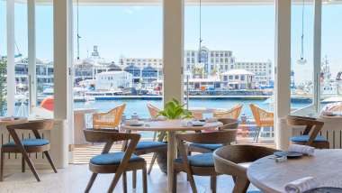 Views from the dining room at The Waterside restaurant in Cape Town, South Africa - a Star Wine List Red Star wine destination.