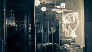The entrance to Babette restaurant in Stockholm, Sweden.