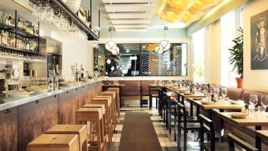 Interior and bar of Agnes restaurant in Stockholm, Sweden.