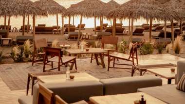 Alemagou Beach Bar & Restaurant, a restaurant and wine bar in Mykonos, Greece.