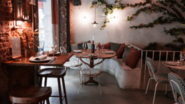 Interior of restaurant Vinology, Madrid, Spain