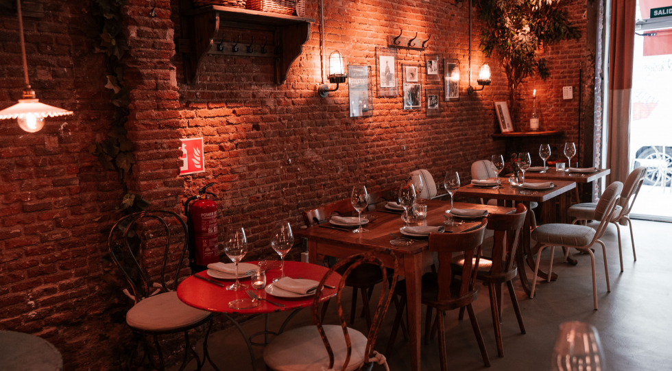 Interior of restaurant Vinology, Madrid, Spain