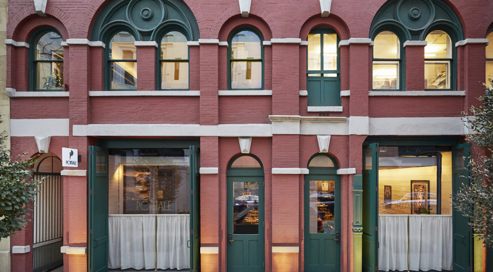 Exterior of Portale Restaurant, New York, USA.