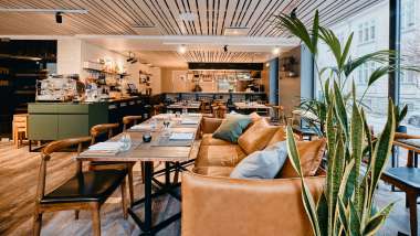 The dining room of Radio restaurant in Tallinn, Estonia.