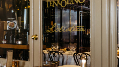 Window view at restaurant Pendolino, Sydney, Australia.