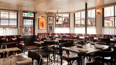 The ground floor dining room of Noble Rot Mayfair, London, UK.