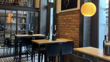 Interior of nineOfive Vienna restaurant, Vienna, Austria.