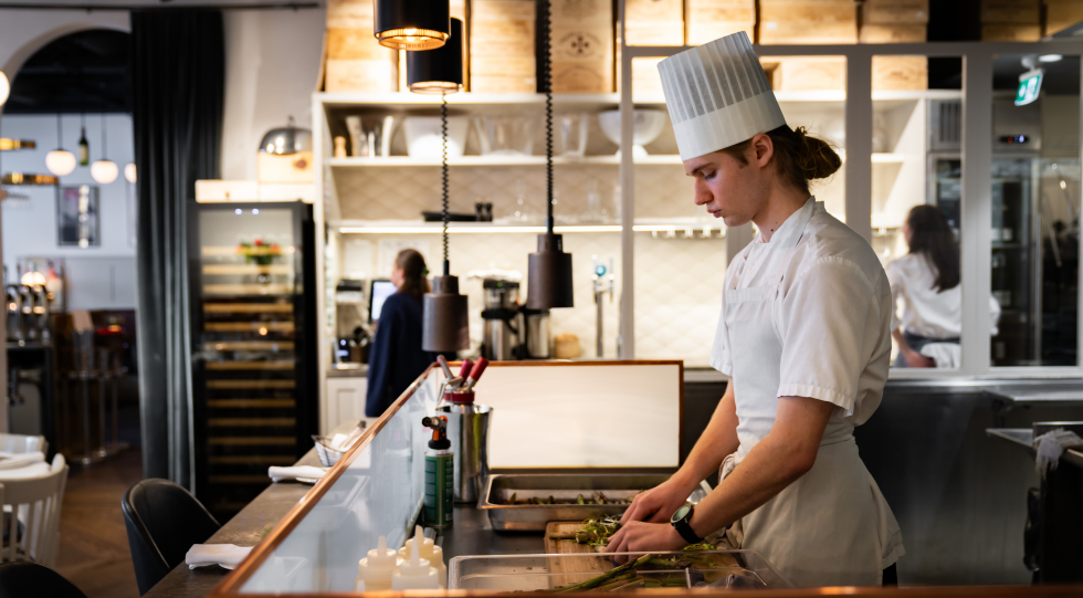 Open kitchen at Brasserie Greta, Stockholm, Sweden.