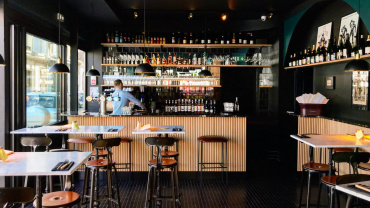 Interior of Sacré Bistro wine bar in Épernay, Champagne region, France.
