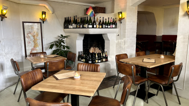 Interior of Champagnekælderen wine bar, Copenhagen, Denmark.