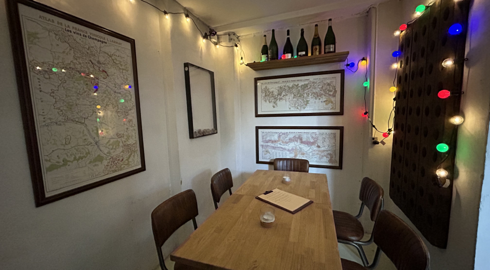Interior of Champagnekælderen wine bar, Copenhagen, Denmark.