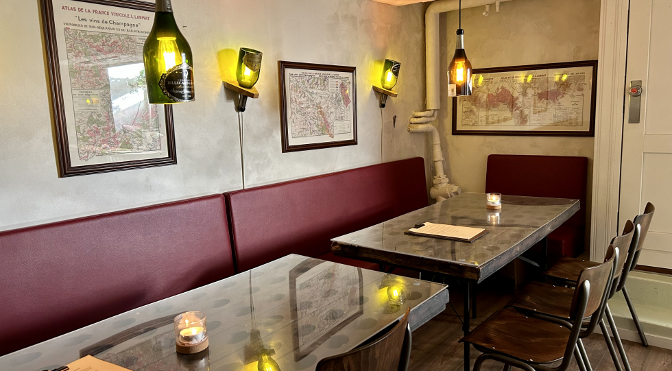 Interior of Champagnekælderen wine bar, Copenhagen, Denmark.