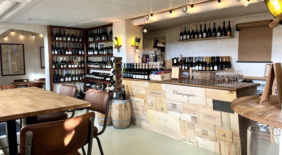Interior of Champagnekælderen wine bar, Copenhagen, Denmark.