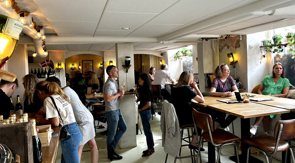 Interior of Champagnekælderen wine bar, Copenhagen, Denmark.